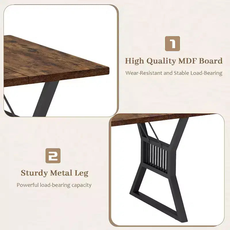 Tavolo da Pranzo 70.8" per 6 Persone, Impiallacciatura di Rovere, Struttura in Acciaio, Design Spazioso, Rovere Caldo