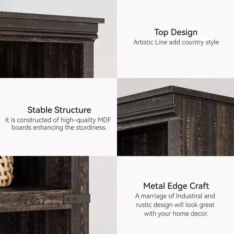 Scaffale a 5 ripiani, Libreria in stile rustico, Scaffale alto con contenitore, Librerie in legno per soggiorno
