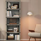 Scaffale a 5 ripiani, Libreria in stile rustico, Scaffale alto con contenitore, Librerie in legno per soggiorno