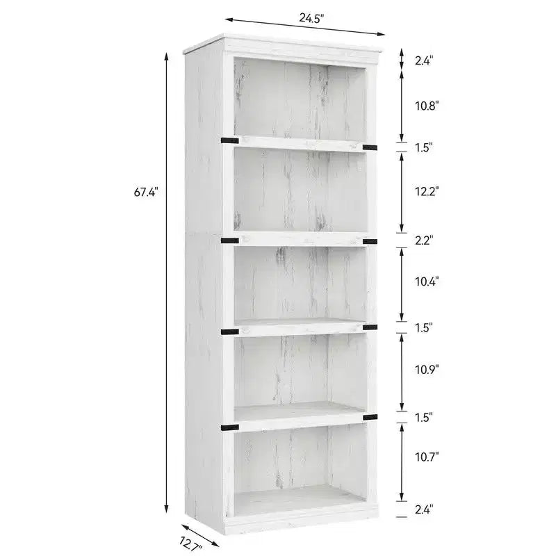 Scaffale a 5 ripiani, Libreria in stile rustico, Scaffale alto con contenitore, Librerie in legno per soggiorno