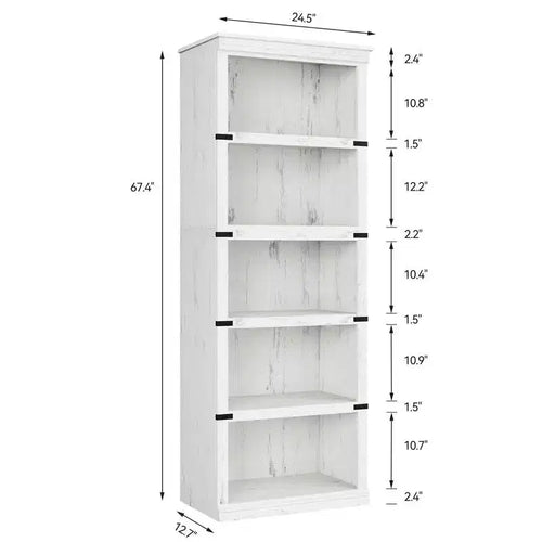 Scaffale a 5 ripiani, Libreria in stile rustico, Scaffale alto con contenitore, Librerie in legno per soggiorno