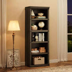 Scaffale a 5 ripiani, Libreria in stile rustico, Scaffale alto con contenitore, Librerie in legno per soggiorno