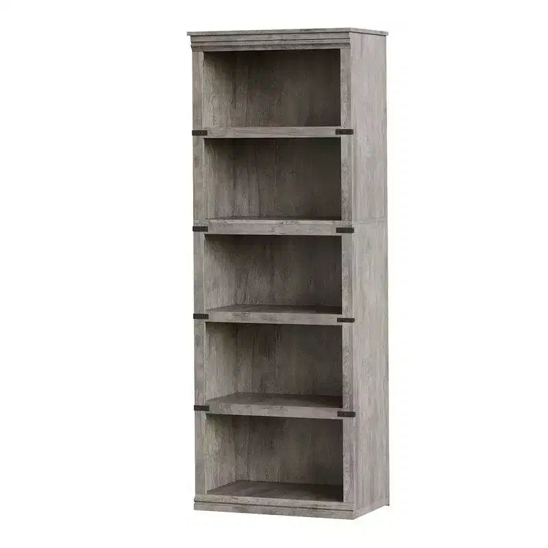Scaffale a 5 ripiani, Libreria in stile rustico, Scaffale alto con contenitore, Librerie in legno per soggiorno