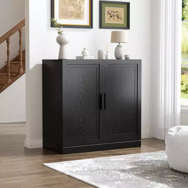 Mobiletto contenitore a colonna, Mobiletto decorativo in legno per casa, ufficio, piccoli spazi, Nero, 31x31x16 pollici