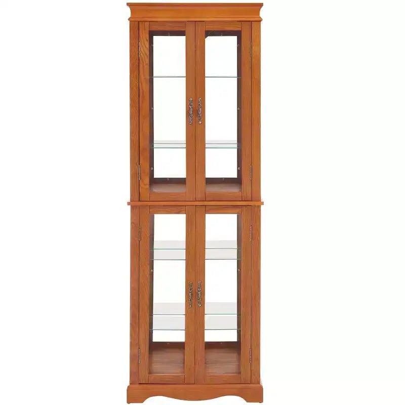 Vetrinetta illuminata con struttura in legno - Elegante mobiletto in vetro per vino, giocattoli e oggetti da collezione - Perfetto per soggiorno, cucina - ROVERE