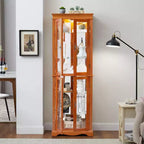 Vetrinetta illuminata con struttura in legno - Elegante mobiletto in vetro per vino, giocattoli e oggetti da collezione - Perfetto per soggiorno, cucina - ROVERE