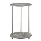 HomeStock Belmont Round Two Tier End Table with Stainless Steel Legs, Sturdy Particleboard Shelves and Modern Contemporary Style