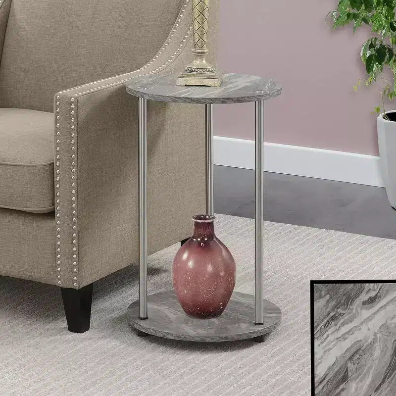 Tavolino con ripiani a due livelli Belmont con gambe in acciaio inossidabile, ripiani in robusto truciolare e stile moderno contemporaneo