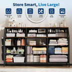 Comò bianco/nero per camera da letto, comò moderno largo 140 cm con supporto TV, organizer con 14 cassetti in tessuto, armadio grande per vestiti per corridoio, soggiorno