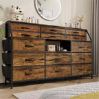 Comò bianco/nero per camera da letto, comò moderno largo 140 cm con supporto TV, organizer con 14 cassetti in tessuto, armadio grande per vestiti per corridoio, soggiorno