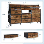 Comò bianco/nero per camera da letto, comò moderno largo 140 cm con supporto TV, organizer con 14 cassetti in tessuto, armadio grande per vestiti per corridoio, soggiorno