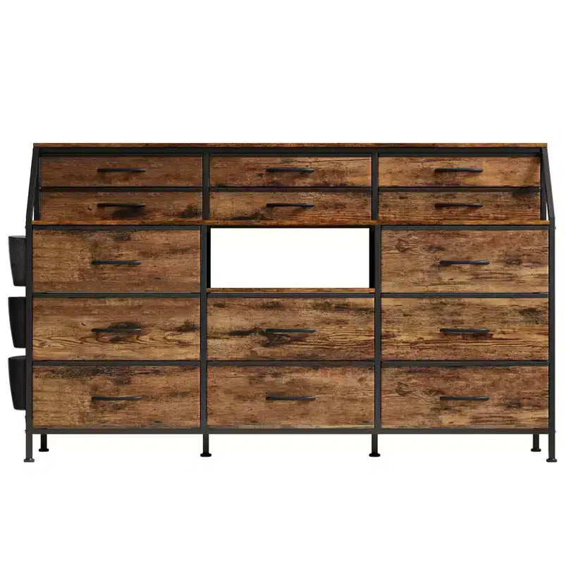 Comò bianco/nero per camera da letto, comò moderno largo 140 cm con supporto TV, organizer con 14 cassetti in tessuto, armadio grande per vestiti per corridoio, soggiorno