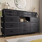 Comò bianco/nero per camera da letto, comò moderno largo 140 cm con supporto TV, organizer con 14 cassetti in tessuto, armadio grande per vestiti per corridoio, soggiorno