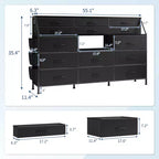 Comò bianco/nero per camera da letto, comò moderno largo 140 cm con supporto TV, organizer con 14 cassetti in tessuto, armadio grande per vestiti per corridoio, soggiorno