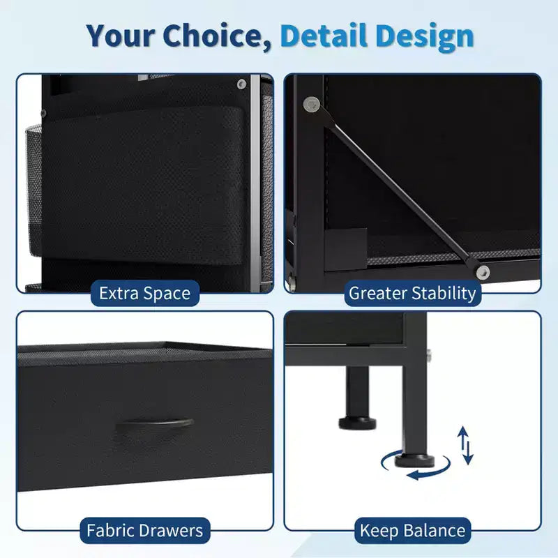 Comò bianco/nero per camera da letto, comò moderno largo 140 cm con supporto TV, organizer con 14 cassetti in tessuto, armadio grande per vestiti per corridoio, soggiorno