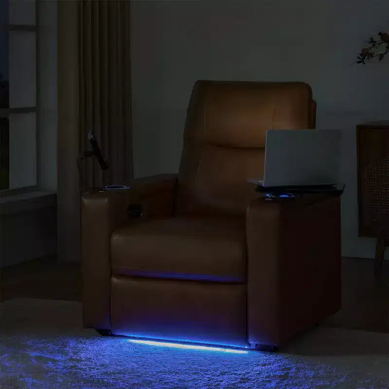 Poltrona reclinabile Flora in vera pelle con reclinazione elettrica, ricarica USB e portabicchieri