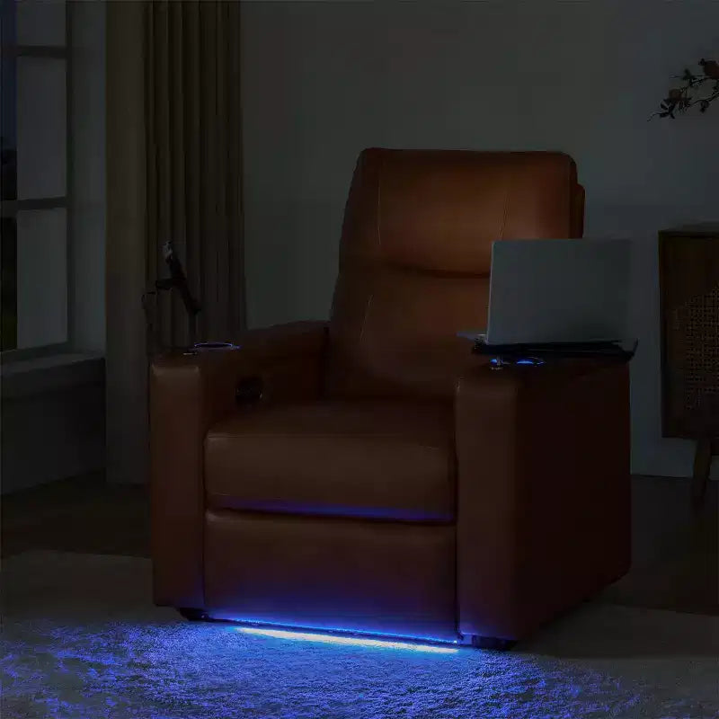 Poltrona reclinabile Flora in vera pelle con reclinazione elettrica, ricarica USB e portabicchieri