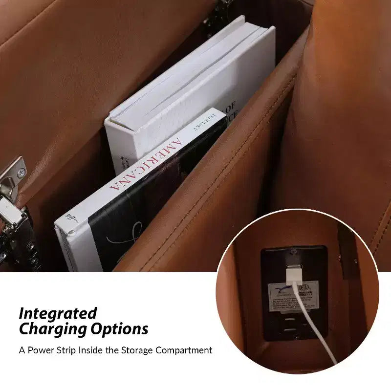 Poltrona reclinabile Flora in vera pelle con reclinazione elettrica, ricarica USB e portabicchieri