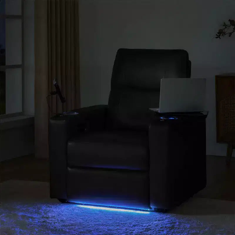 Poltrona reclinabile Flora in vera pelle con reclinazione elettrica, ricarica USB e portabicchieri