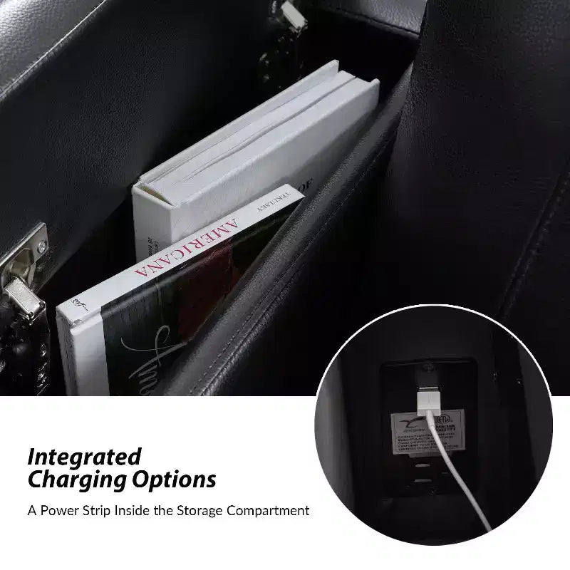 Poltrona reclinabile Flora in vera pelle con reclinazione elettrica, ricarica USB e portabicchieri