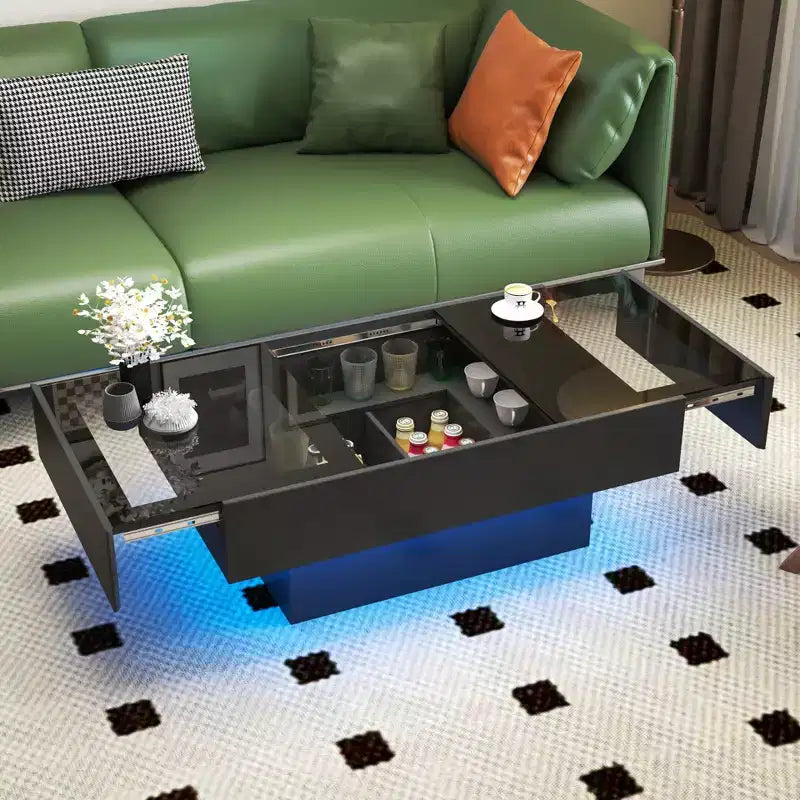 Tavolino da caffè moderno rettangolare 39.37" con contenitore e piano scorrevole, estensibile fino a 57.09"