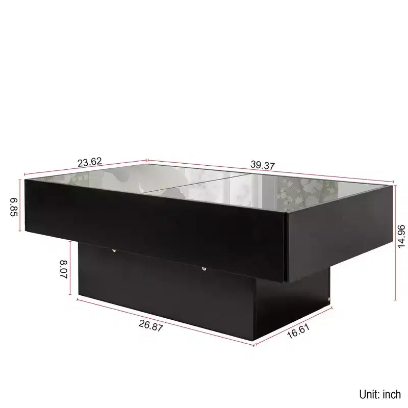 Tavolino da caffè moderno rettangolare 39.37" con contenitore e piano scorrevole, estensibile fino a 57.09"
