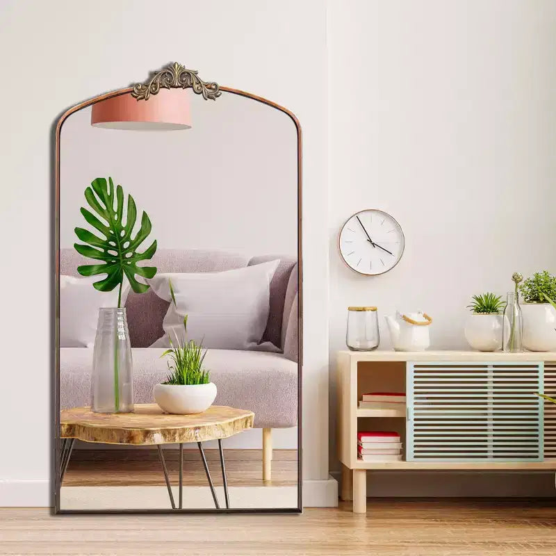 Specchio a figura intera con cornice in metallo intagliato vintage 66*36/43*24 pollici, specchio da pavimento di grandi dimensioni, specchio ad arco per negozio di abbigliamento, camerino