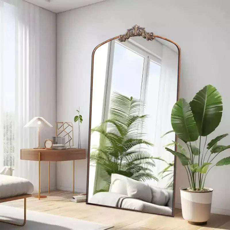 Specchio a figura intera con cornice in metallo intagliato vintage 66*36/43*24 pollici, specchio da pavimento di grandi dimensioni, specchio ad arco per negozio di abbigliamento, camerino