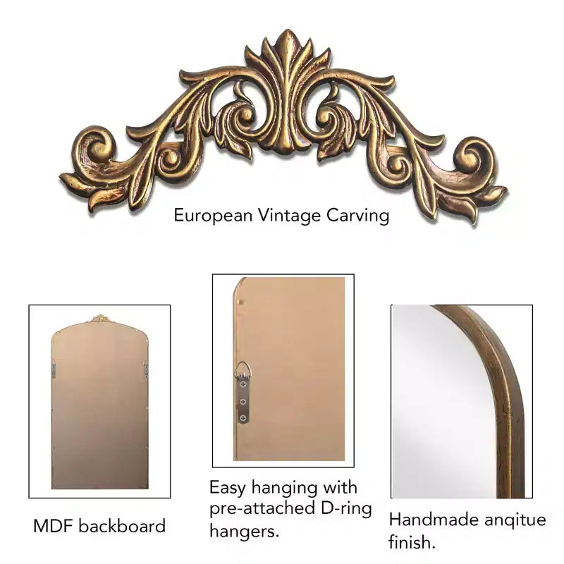 Specchio a figura intera con cornice in metallo intagliato vintage 66*36/43*24 pollici, specchio da pavimento di grandi dimensioni, specchio ad arco per negozio di abbigliamento, camerino