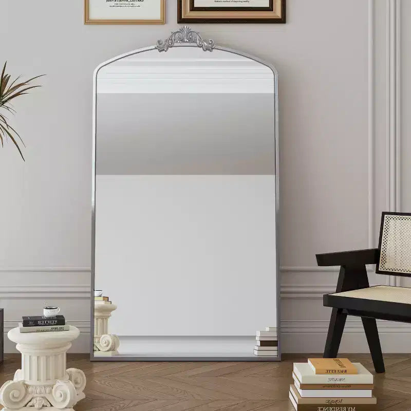 Specchio a figura intera con cornice in metallo intagliato vintage 66*36/43*24 pollici, specchio da pavimento di grandi dimensioni, specchio ad arco per negozio di abbigliamento, camerino