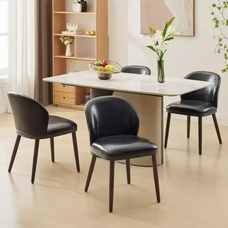 Set di 2 sedie da pranzo imbottite in pelle PU con gambe in legno, sedia da cucina moderna di metà secolo con schienale, facile montaggio, per casa e soggiorno