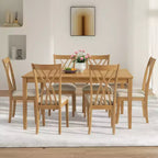 Tavolo da Pranzo a 7 Pezzi in Legno Massello con 6 Sedie Imbottite, Tavolo e Sedie Salvaspazio, per Sala da Pranzo, Cucina, Colore Legno Naturale