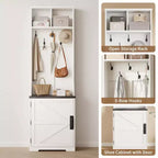 Albero da ingresso 3-in-1 sottile da 77" con panca porta scarpe e contenitore, appendiabiti da ingresso con 5 ganci in metallo, design salvaspazio