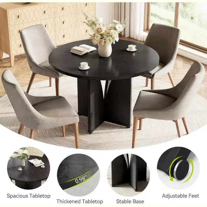 Tavolo da pranzo rotondo da 39 pollici per 4 persone, tavolo da cucina rustico con piedistallo stabile a forma di X, per sala da pranzo, soggiorno