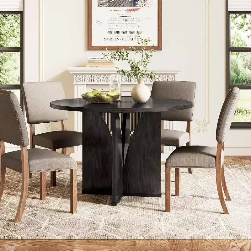 Tavolo da pranzo rotondo da 39 pollici per 4 persone, tavolo da cucina rustico con piedistallo stabile a forma di X, per sala da pranzo, soggiorno