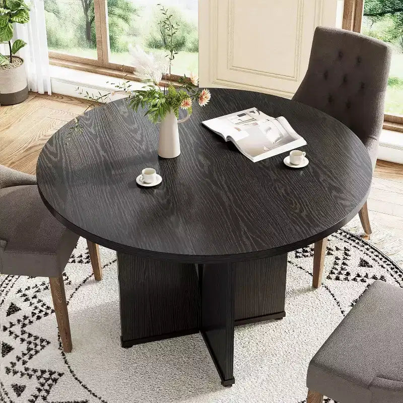 Tavolo da pranzo rotondo da 39 pollici per 4 persone, tavolo da cucina rustico con piedistallo stabile a forma di X, per sala da pranzo, soggiorno