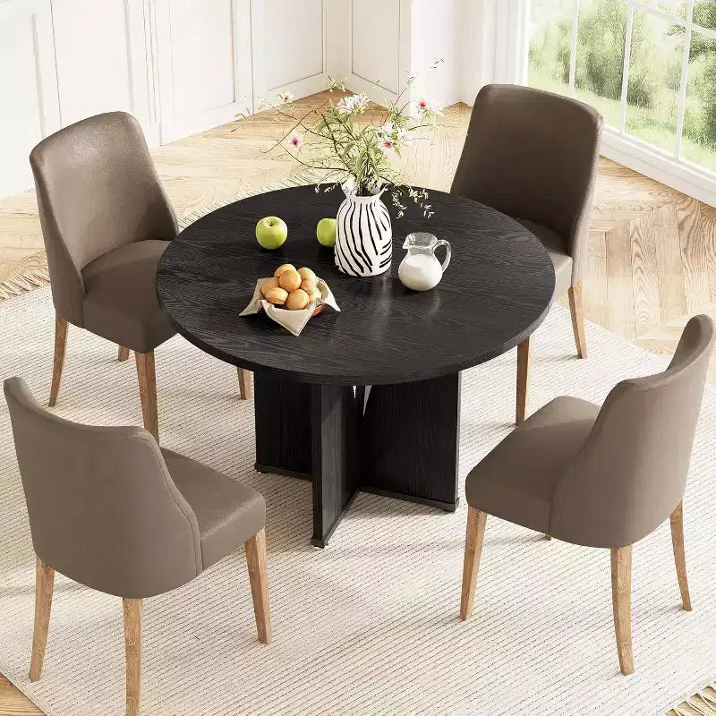 Tavolo da pranzo rotondo da 39 pollici per 4 persone, tavolo da cucina rustico con piedistallo stabile a forma di X, per sala da pranzo, soggiorno