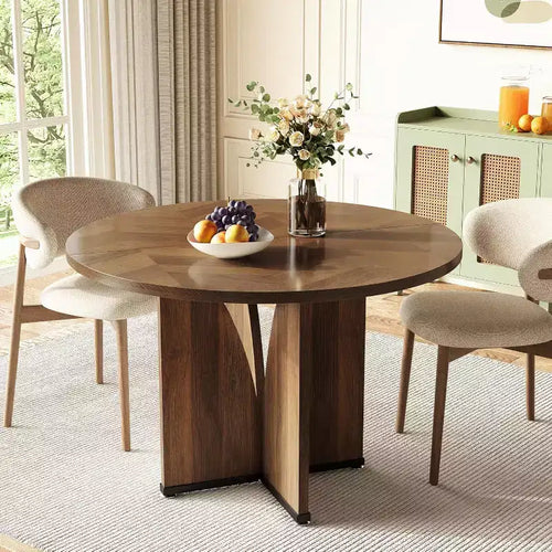 Lantine 39-Inch Round Dining Table for 4, Rustic Kitchen Table with X-Shaped Stable Pedestal, Dinner Table for Dining Room, Living Room