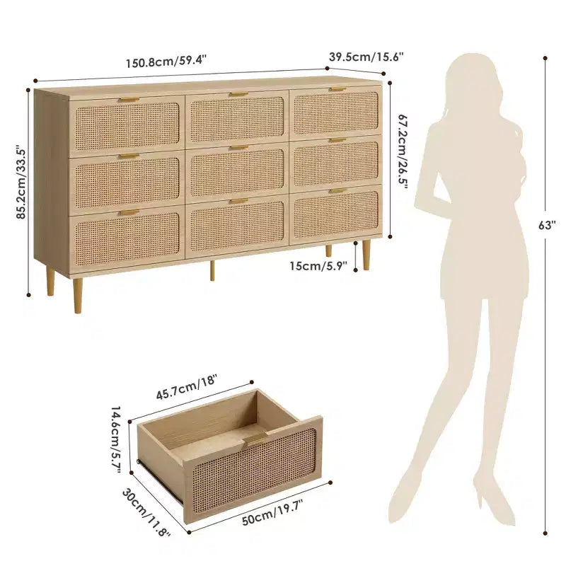 Cassettiera in rattan per la camera da letto, cassettiere ad alta capacità per l'armadio, adatte per il soggiorno, l'ingresso e la camera dei bambini.