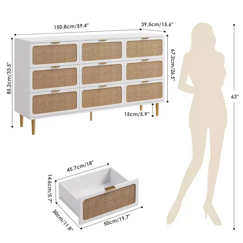 Cassettiera in rattan per la camera da letto, cassettiere ad alta capacità per l'armadio, adatte per il soggiorno, l'ingresso e la camera dei bambini.