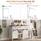 Credenza rustica da 120 cm con anta scorrevole a fienile, mobile buffet in legno alto 85 cm con 3 cassetti, ripiano regolabile e portabottiglie rimovibile