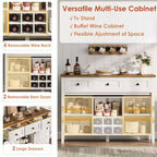 Credenza rustica da 120 cm con anta scorrevole a fienile, mobile buffet in legno alto 85 cm con 3 cassetti, ripiano regolabile e portabottiglie rimovibile