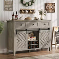 47.2'' Farmhouse Buffet Cabinet with Sliding Barn Door, 33.4'' Tall Wood Rustic Sideboard with 3 Drawer, Adjustable Shelf and Removable Wine Rack