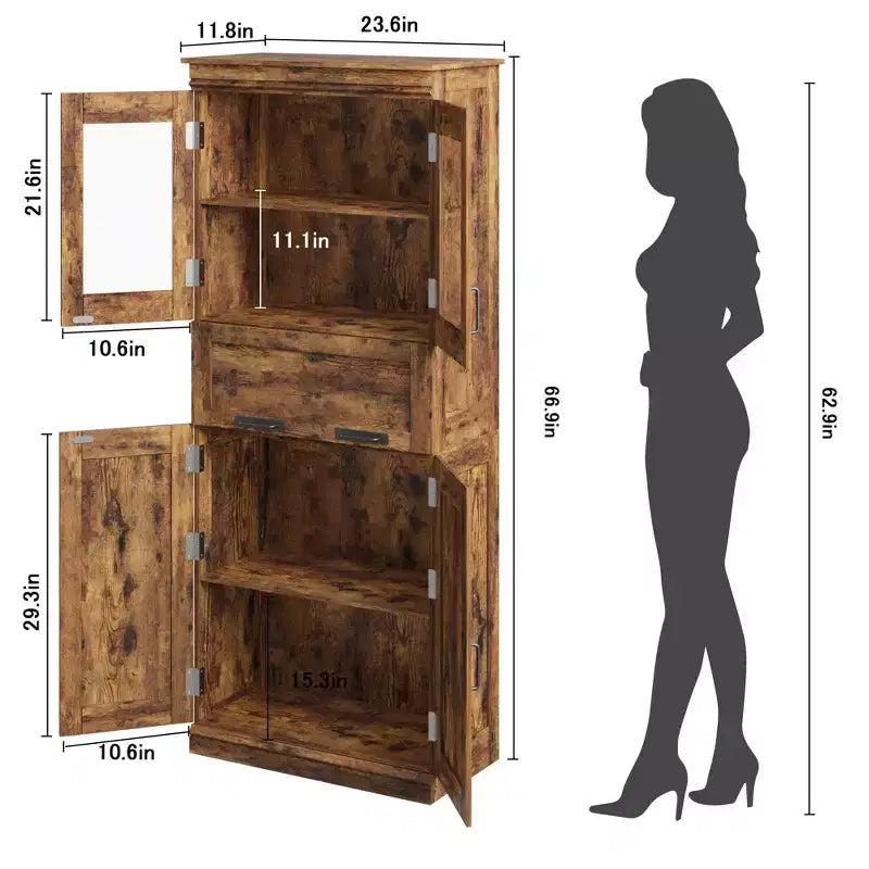 67 Mobiletto Alto da Bagno, Mobile Contenitore da Bagno a Doppia Anta con Cassetto, Ripiani Regolabili, per Bagno Soggiorno Cucina