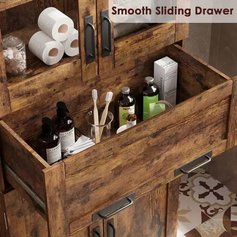 67 Mobiletto Alto da Bagno, Mobile Contenitore da Bagno a Doppia Anta con Cassetto, Ripiani Regolabili, per Bagno Soggiorno Cucina