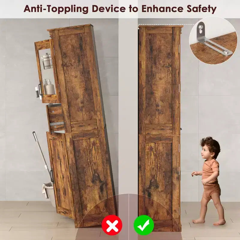 67 Mobiletto Alto da Bagno, Mobile Contenitore da Bagno a Doppia Anta con Cassetto, Ripiani Regolabili, per Bagno Soggiorno Cucina