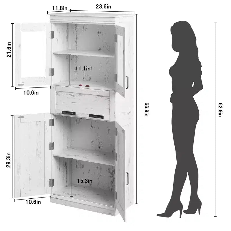 67 Mobiletto Alto da Bagno, Mobile Contenitore da Bagno a Doppia Anta con Cassetto, Ripiani Regolabili, per Bagno Soggiorno Cucina