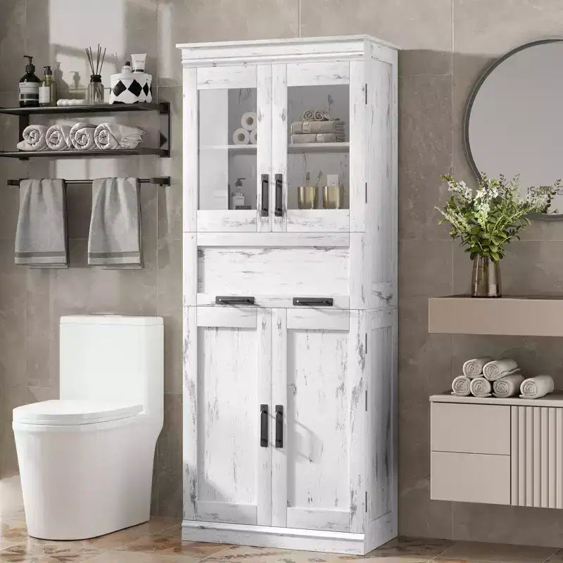 67 Mobiletto Alto da Bagno, Mobile Contenitore da Bagno a Doppia Anta con Cassetto, Ripiani Regolabili, per Bagno Soggiorno Cucina