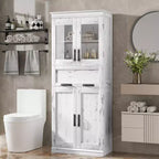 67 Mobiletto Alto da Bagno, Mobile Contenitore da Bagno a Doppia Anta con Cassetto, Ripiani Regolabili, per Bagno Soggiorno Cucina