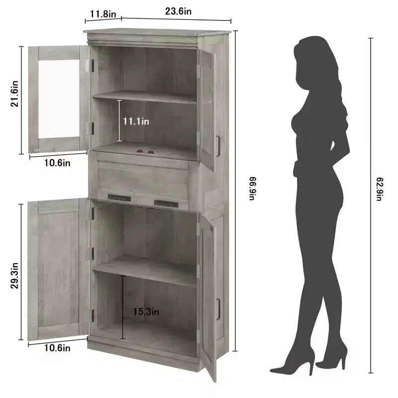 67 Mobiletto Alto da Bagno, Mobile Contenitore da Bagno a Doppia Anta con Cassetto, Ripiani Regolabili, per Bagno Soggiorno Cucina